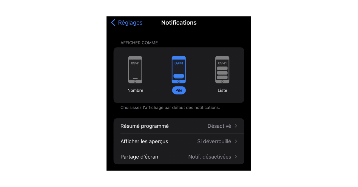Réglages Notifications iOS 16